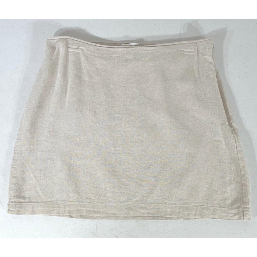 Abercrombie & Fitch Mini Skirt M Beige Linen Blend ALine Side Zip Preppy Neutral